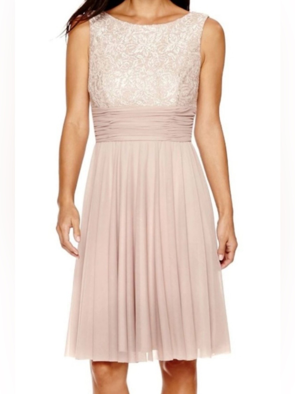 Jessica Howard blush pink formal dress lace bodice and a ruched waistline 14